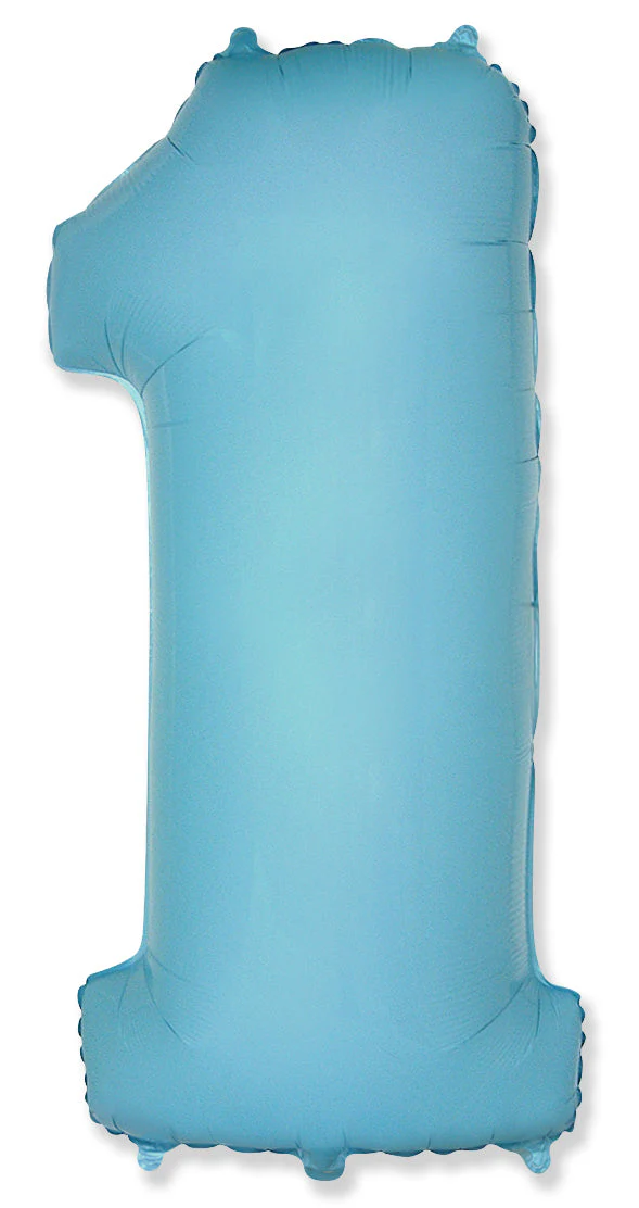 26" Inflated (32" Approx Uninflated) Flexmetal Medium Size Foil Balloon Number "1" Pastel Blue