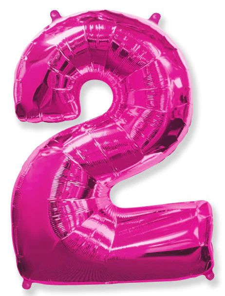 26" Inflated (32" Approx Uninflated) Flexmetal Medium Size Foil Balloon Number "2" Fuchsia