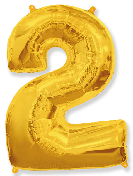 26" Inflated (32" Approx Uninflated) Flexmetal Medium Size Foil Balloon Number "2" Gold