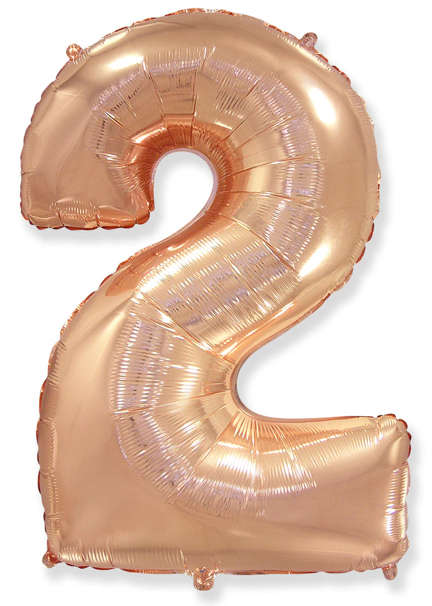 26" Inflated (32" Approx Uninflated) Flexmetal Medium Size Foil Balloon Number "2" Rose Gold