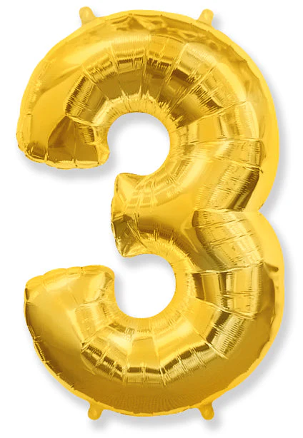 26" Inflated (32" Approx Uninflated) Flexmetal Medium Size Foil Balloon Number "3" Gold