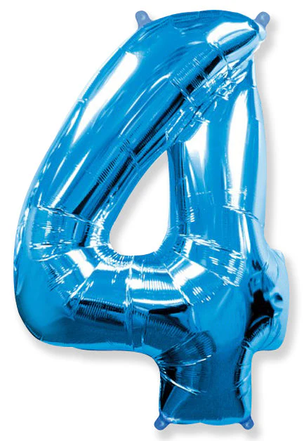 26" Inflated (32" Approx Uninflated) Flexmetal Medium Size Foil Balloon Number "4" Blue