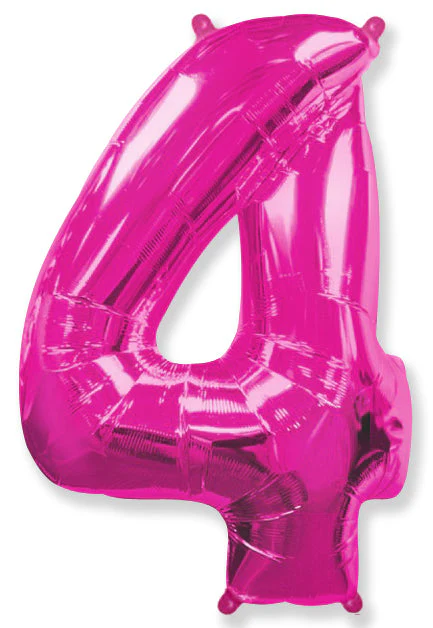 26" Inflated (32" Approx Uninflated) Flexmetal Medium Size Foil Balloon Number "4" Fuchsia
