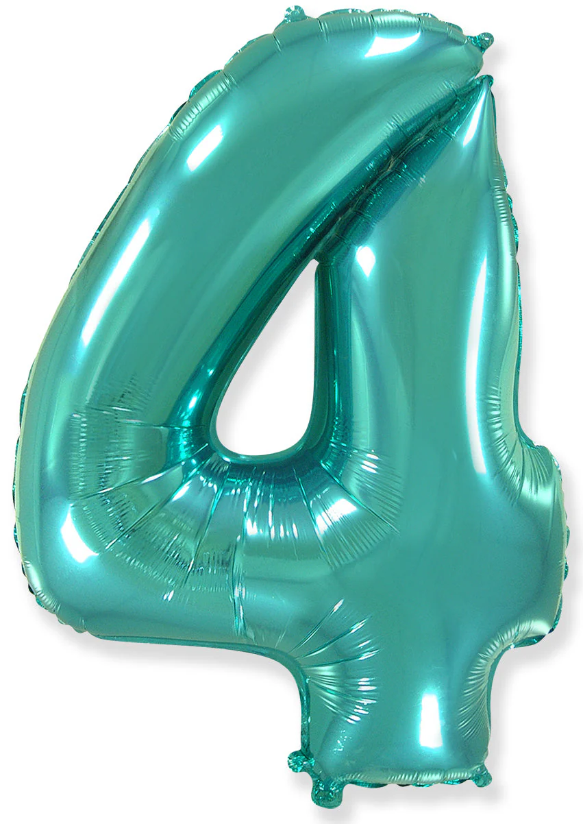 26" Inflated (32" Approx Uninflated) Flexmetal Medium Size Foil Balloon Number "4" Turquoise