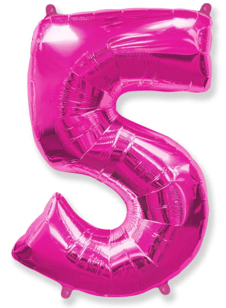 26" Inflated (32" Approx Uninflated) Flexmetal Medium Size Foil Balloon Number "5" Fuchsia