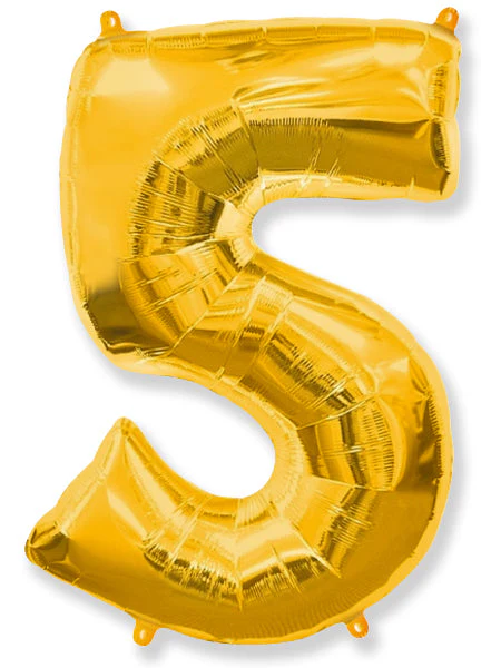 26" Inflated (32" Approx Uninflated) Flexmetal Medium Size Foil Balloon Number "5" Gold