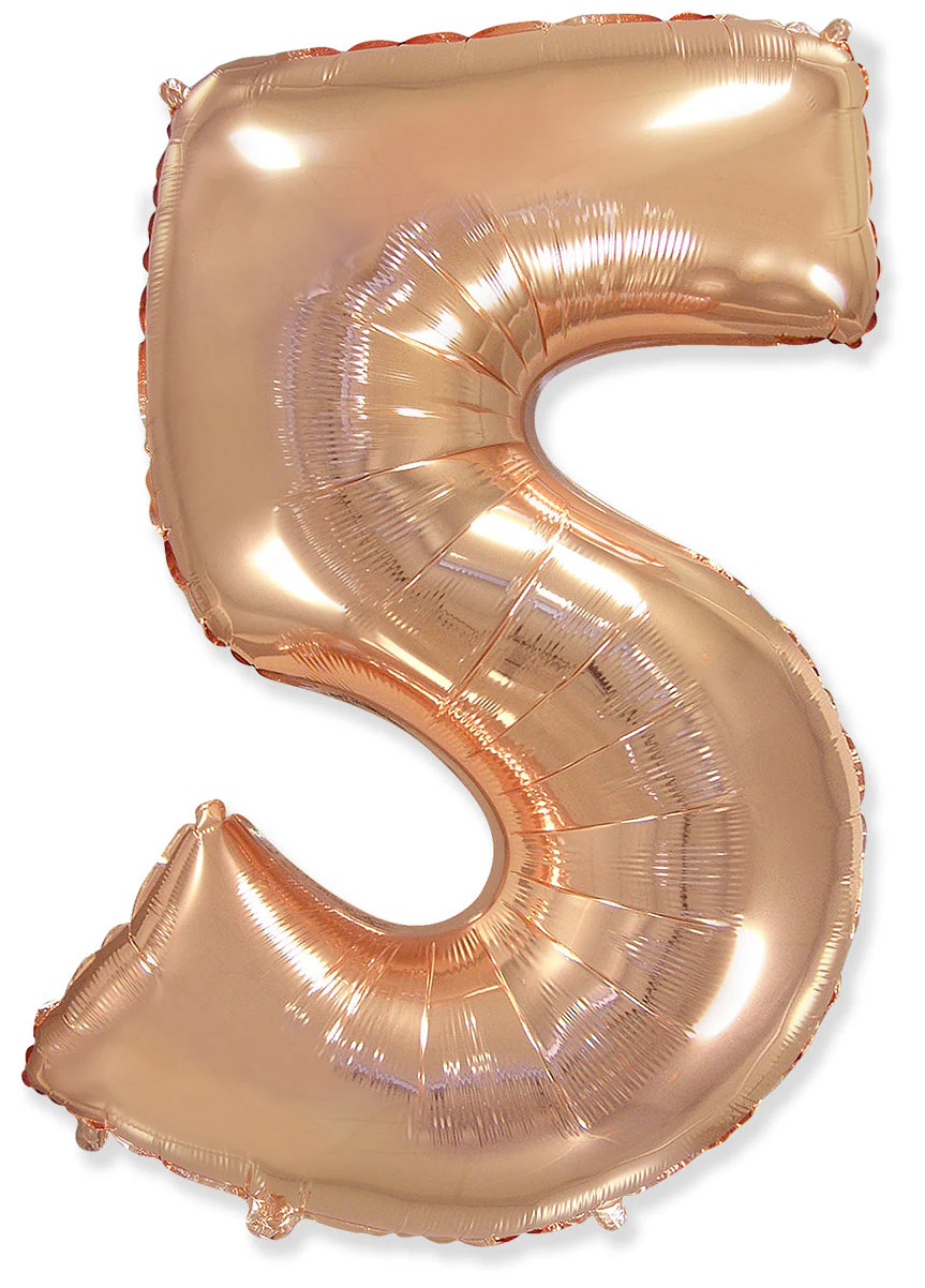 26" Inflated (32" Approx Uninflated) Flexmetal Medium Size Foil Balloon Number "5" Rose Gold