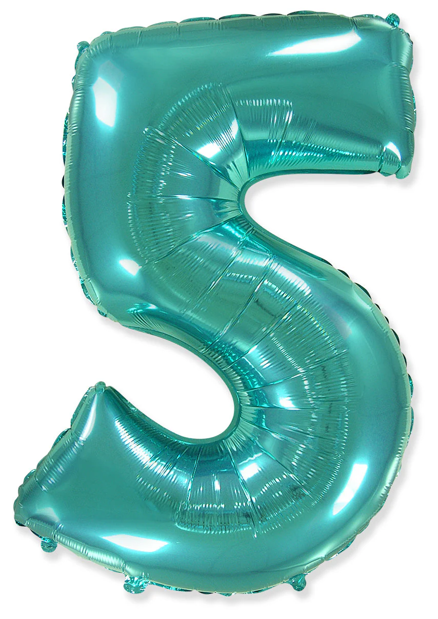 26" Inflated (32" Approx Uninflated) Flexmetal Medium Size Foil Balloon Number "5" Turquoise