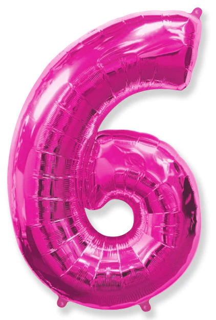 26" Inflated (32" Approx Uninflated) Flexmetal Medium Size Foil Balloon Number "6" Fuchsia