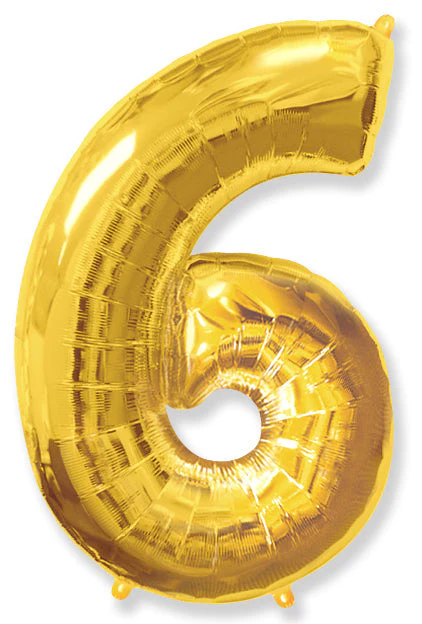 26" Inflated (32" Approx Uninflated) Flexmetal Medium Size Foil Balloon Number "6" Gold
