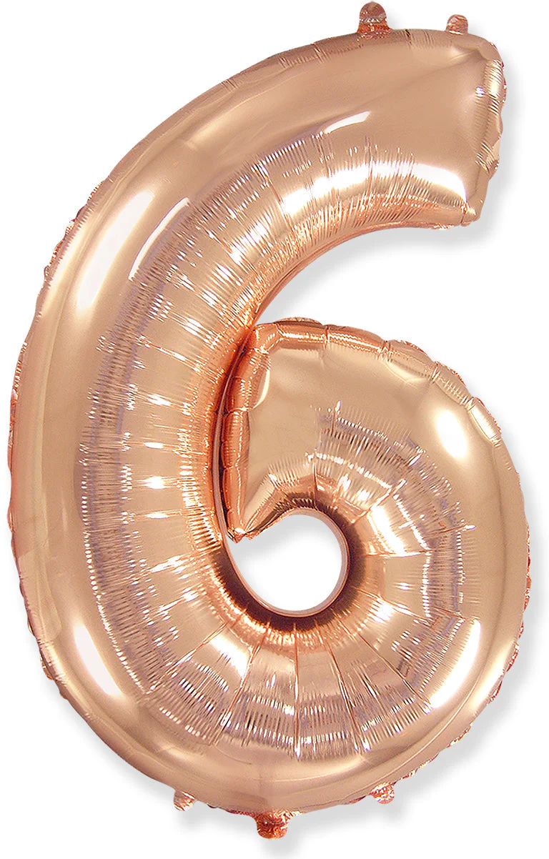 26" Inflated (32" Approx Uninflated) Flexmetal Medium Size Foil Balloon Number "6" Rose Gold