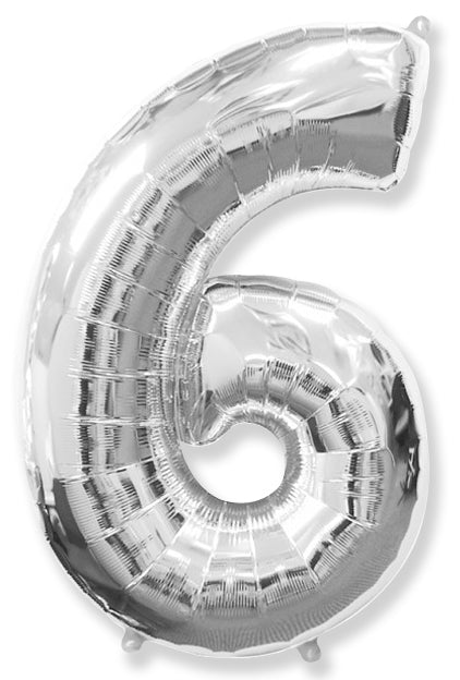 26" Inflated (32" Approx Uninflated) Flexmetal Medium Size Foil Balloon Number "6" Silver