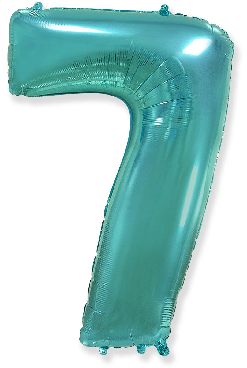 26" Inflated (32" Approx Uninflated) Flexmetal Medium Size Foil Balloon Number "7" Turquoise