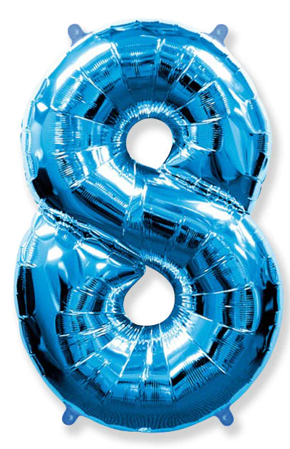 26" Inflated (32" Approx Uninflated) Flexmetal Medium Size Foil Balloon Number "8" Blue