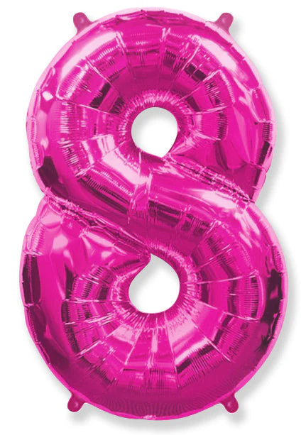26" Inflated (32" Approx Uninflated) Flexmetal Medium Size Foil Balloon Number "8" Fuchsia