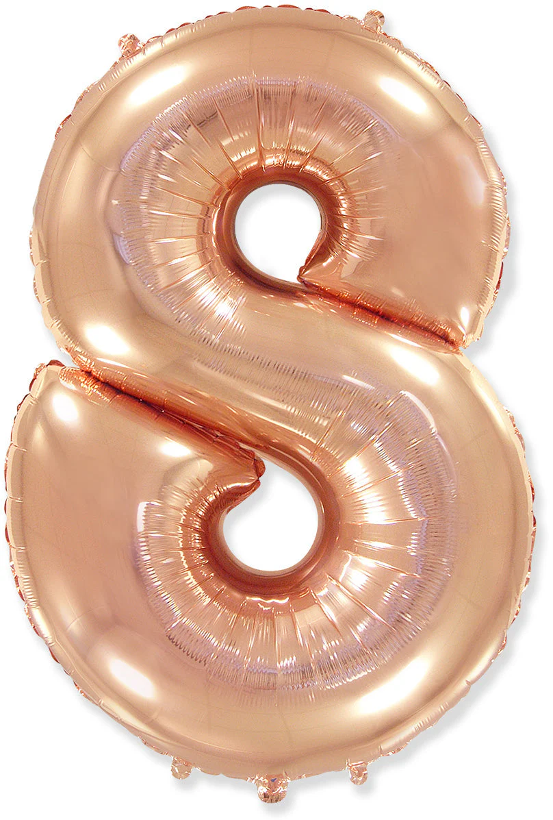 26" Inflated (32" Approx Uninflated) Flexmetal Medium Size Foil Balloon Number "8" Rose Gold