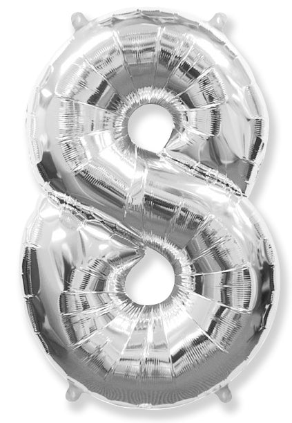 26" Inflated (32" Approx Uninflated) Flexmetal Medium Size Foil Balloon Number "8" Silver