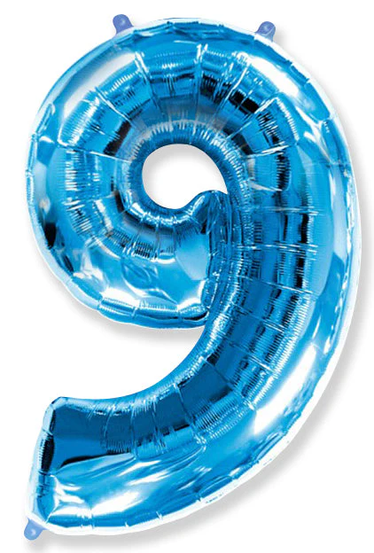 26" Inflated (32" Approx Uninflated) Flexmetal Medium Size Foil Balloon Number "9" Blue