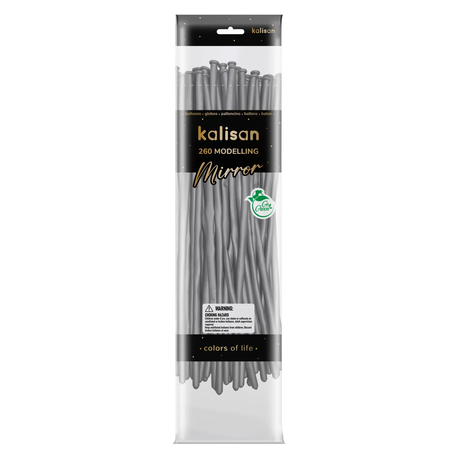 260K Nozzle Up Kalisan Twisting Latex Balloons Mirror Silver (50 Per Bag)