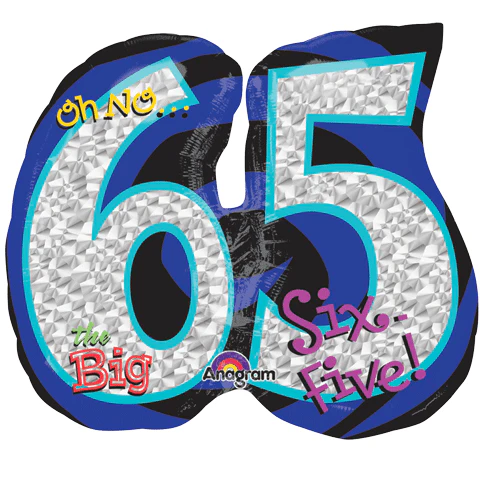 27" Holographic Oh NO! It's My Birthday 65 Balloon Packaged