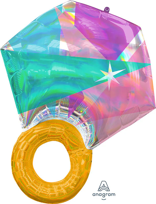 27" Iridescent Wedding Ring Holographic Foil Balloon