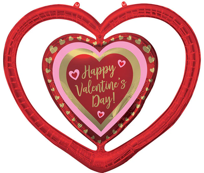 27" SuperShape Happy Valentine's Day Golden Hearts Open Heart Foil Balloon