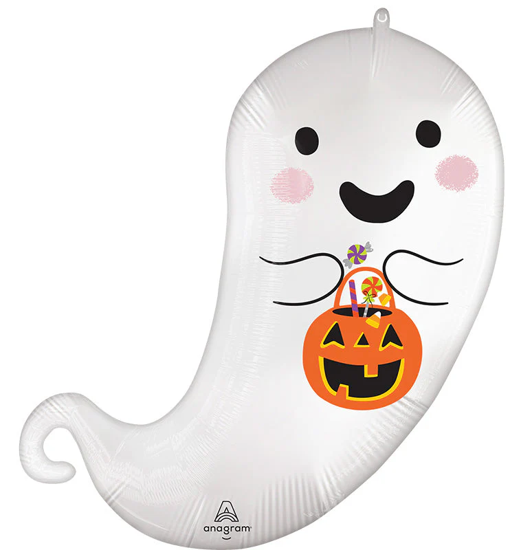 27" SuperShape Satin Trick or Treat Ghost Foil Balloon