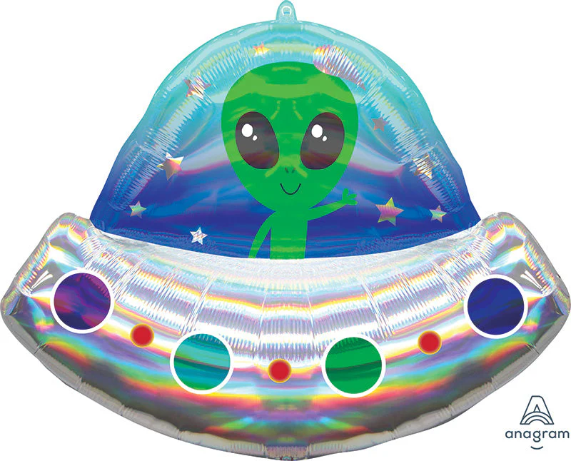 28" Alien Space Ship Iridescent Holographic Foil Balloon