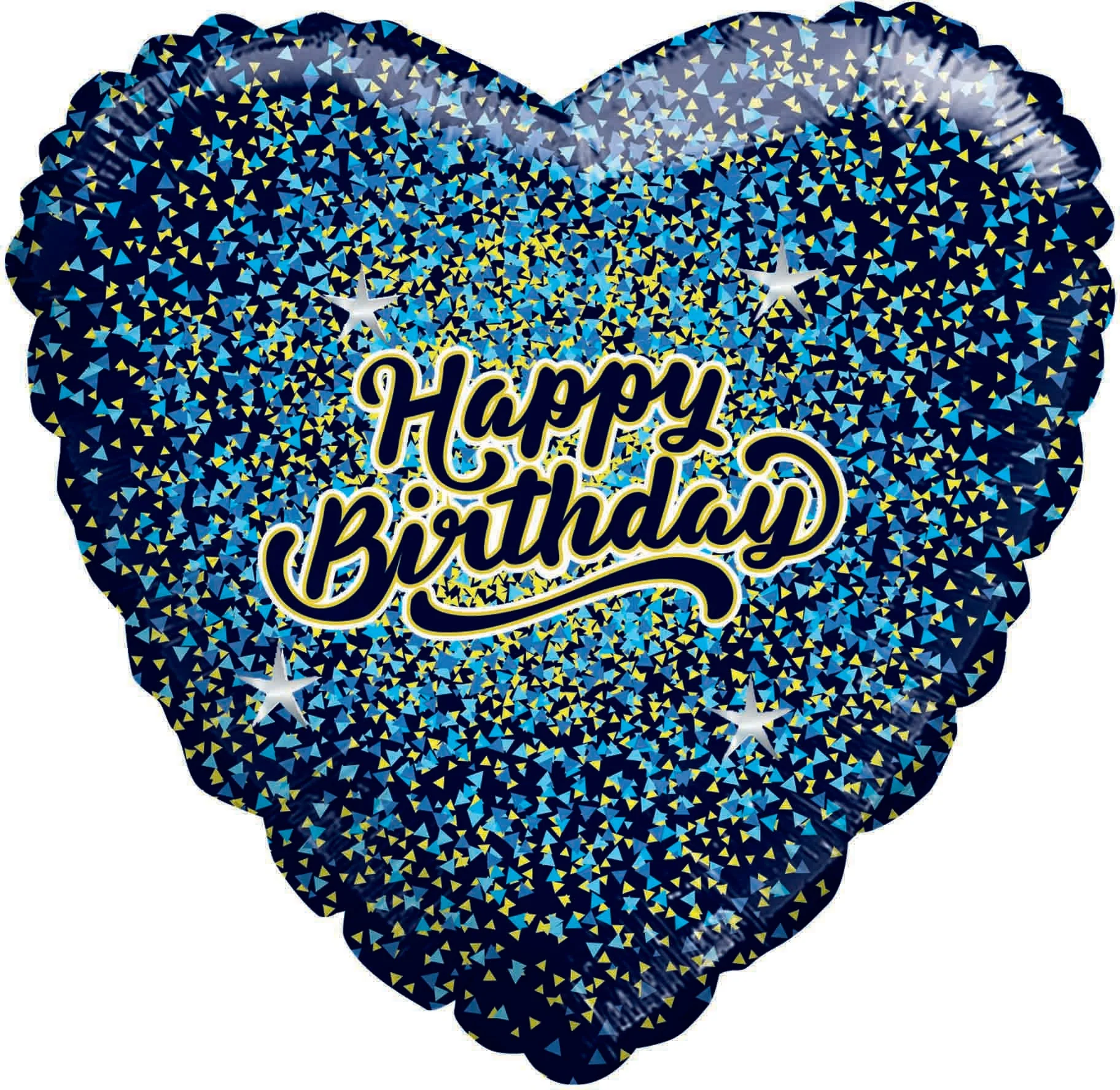 28" Happy Birthday Speckled Black Heart Balloon Blue/Gold