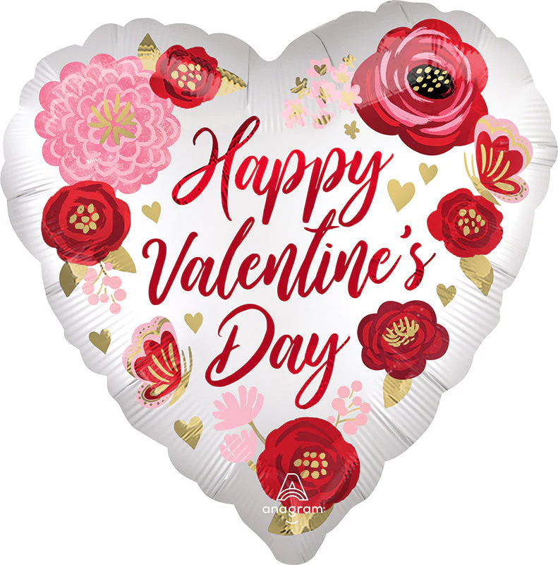 28" Jumbo Happy Valentine's Day Satin Painted Flowers Foil Balloon