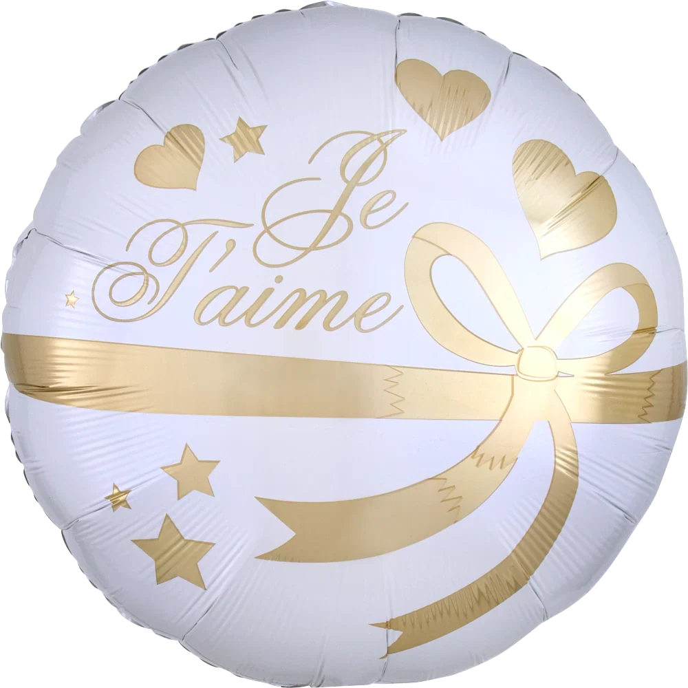 28" Jumbo Je T'aime Wrapped With Gold Balloon Packaged