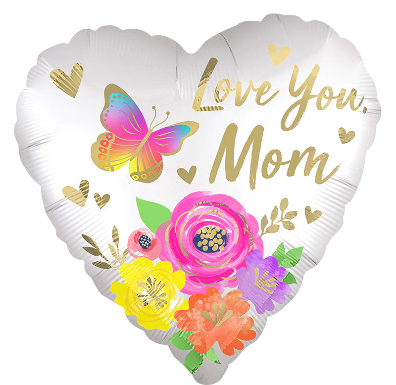28" Jumbo Love You Mom Satin Floral Foil Balloon