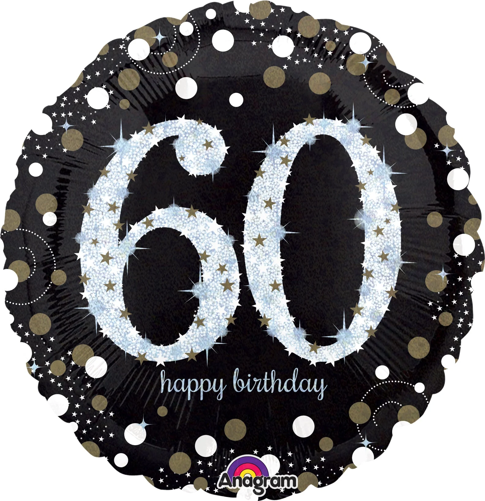 28" Jumbo Sparkling Birthday 60 Balloon Packaged
