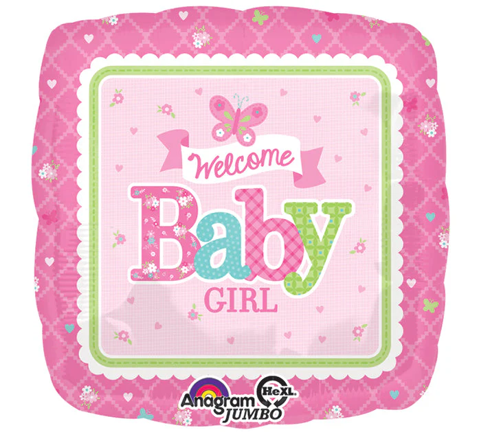 28" Jumbo Welcome Baby Girl Butterfly Balloon