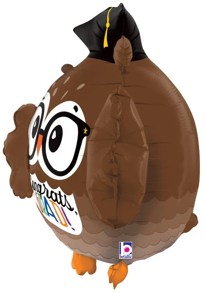 28" Multi-Sided Foil Shape Dimensionals Grad Owl Foil Balloon - Image 3