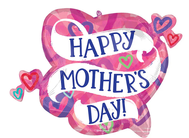 28" Happy Mother's Day Layered Hearts SuperShape Foil Balloon