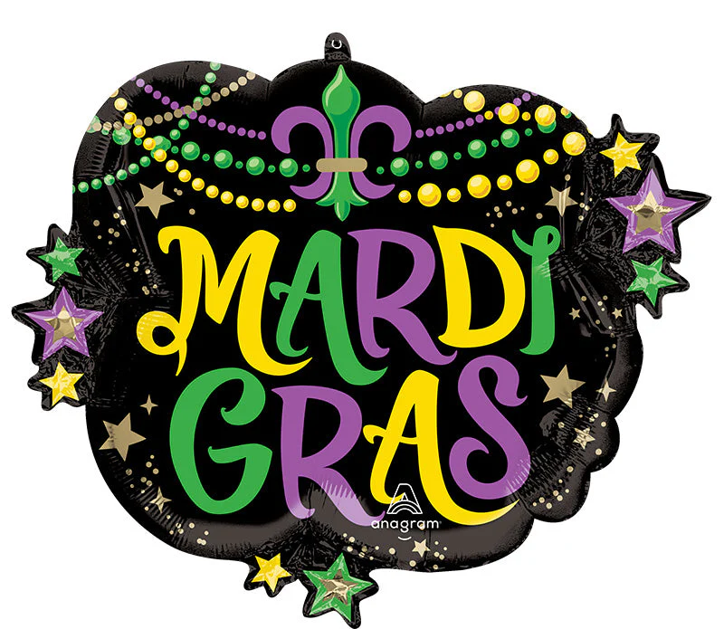 28" SuperShape Mardi Gras Glittering Beads Foil Balloon