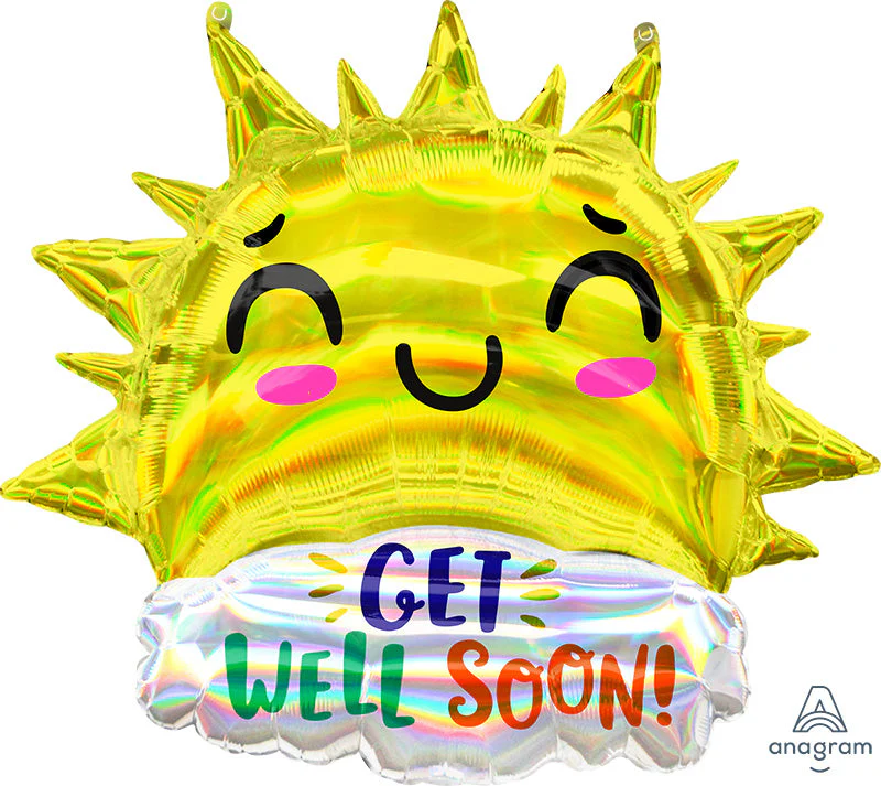 29" Holographic Get Well Happy Sun Foil Balloon