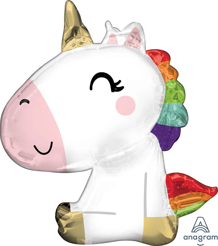 29" Satin Sitting Unicorn SuperShape Foil Balloon