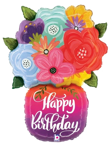 29" Birthday Bright Flowers Vase Foil Balloon