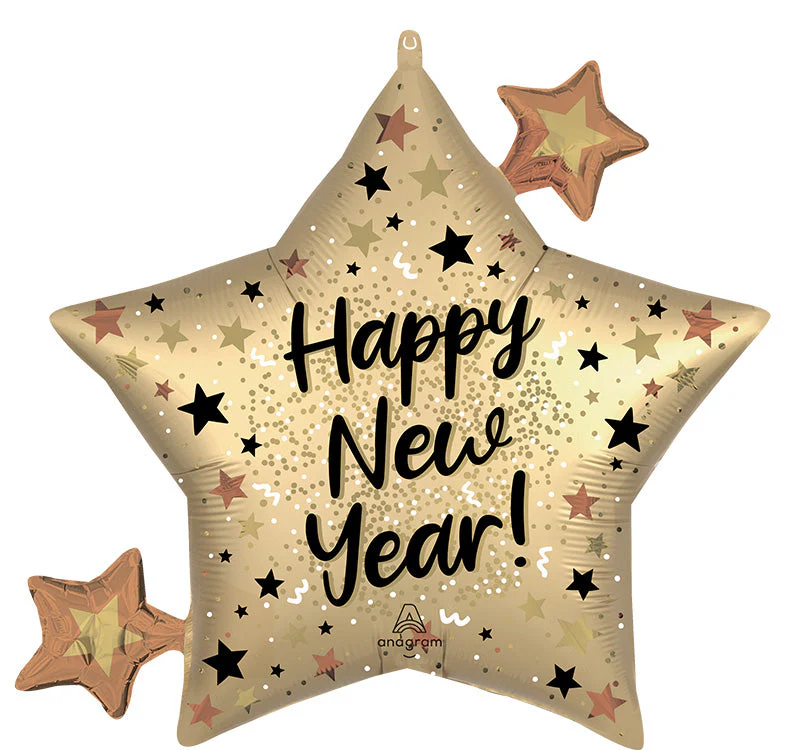 29" SuperShape Satin Happy New Years Eve Natural Sparkle Star Foil Balloon