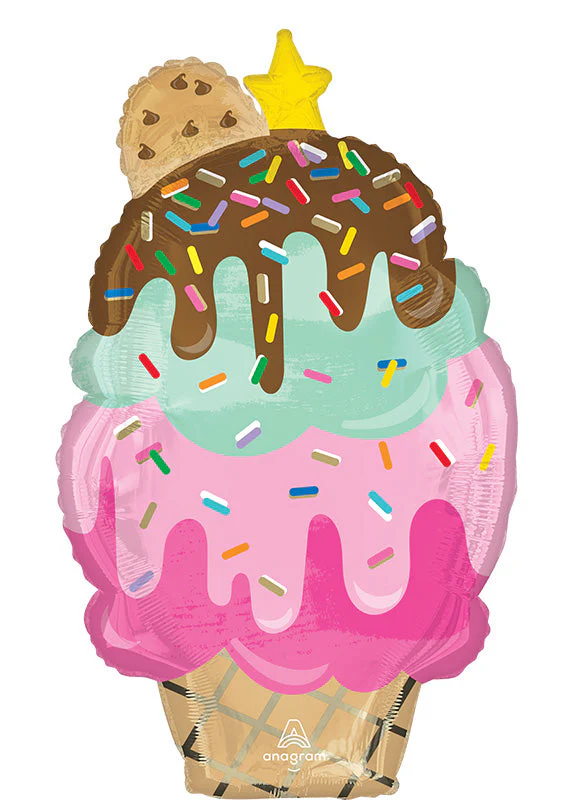 30" Here's the Scoop Cone SuperShape Foil Balloon