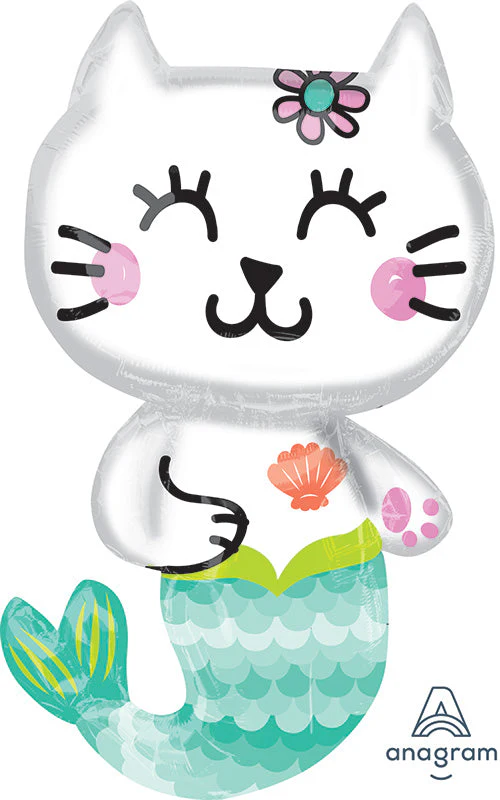 31" Jumbo Selfie Celebration Mermaid Cat Foil Balloon