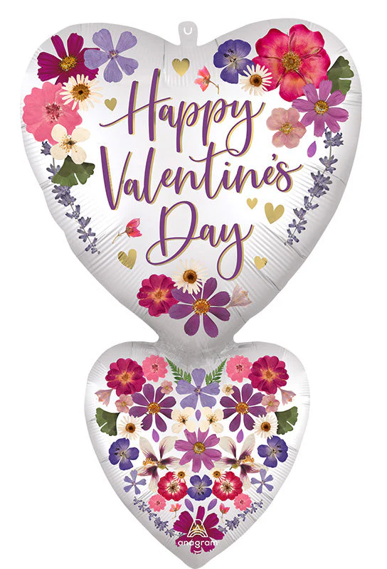 31" Satin Pressed Valentine Flowers Double Heart Foil Balloon