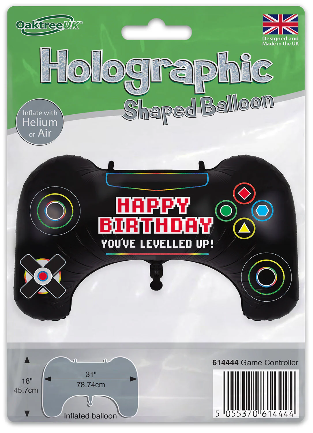31" Shape Game Controller Birthday Holographic Oaktree Foil Balloon - Image 2