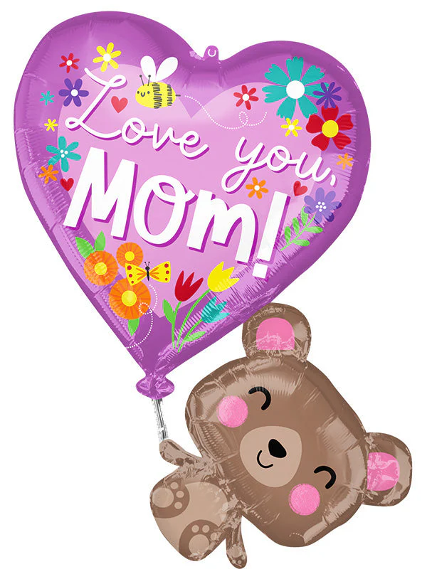 31" SuperShape Love You Mom Bear Foil Balloon