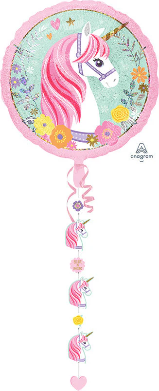32" Drop-A-Line Balloon Magical Unicorn Foil Balloon