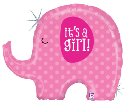 32" Holographic Shape It's A Girl Elephant Balloon
