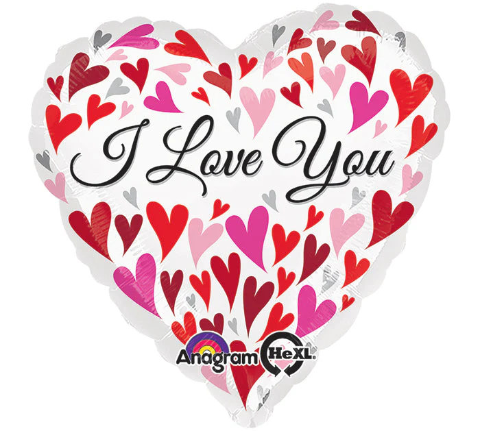 32" Jumbo Love You Happy Hearts Balloon Packaged