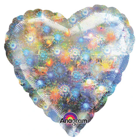 32" Large Balloon Holo Fireworks Heart